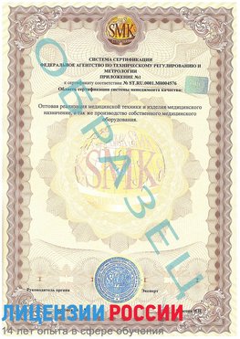Образец сертификата соответствия (приложение) Селятино Сертификат ISO 13485